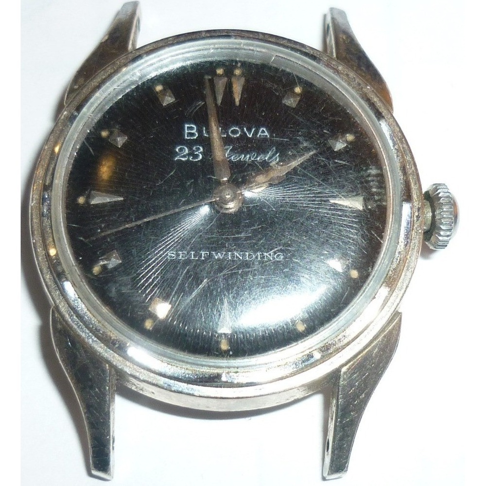 Vintage‎ Bulova 23 Men's automatic watch Black Sunburst Dial 1956 Runs Great